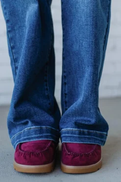 Deb Ruffled Suede Slides | Oxblood