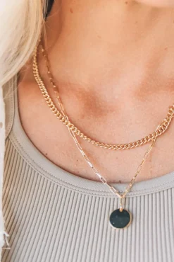 Double Chain + Disc Necklace