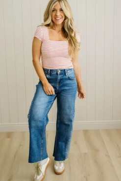 Double Lined Striped Square Neck Top