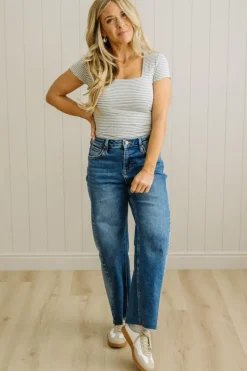 Double Lined Striped Square Neck Top