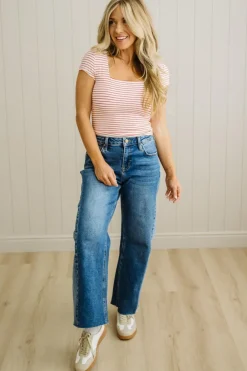 Double Lined Striped Square Neck Top