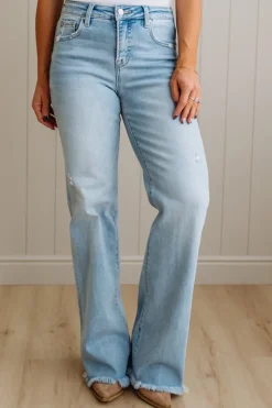 Eleanor High Rise Frayed Hem Jeans - RISEN