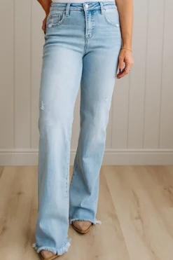 Eleanor High Rise Frayed Hem Jeans - RISEN