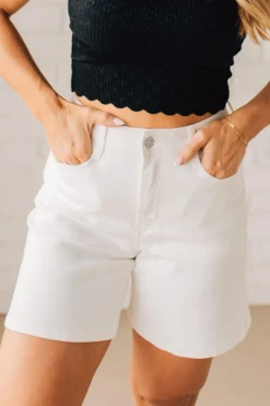 Emmalie High Waist Mom Shorts | White - ANNIEWEAR