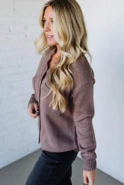 Eva Button Front Notched Sweater