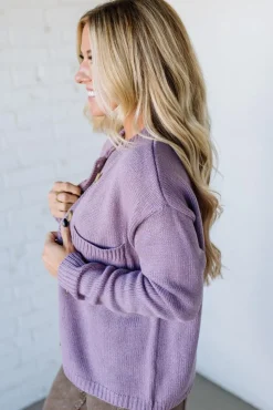 Eva Button Front Notched Sweater