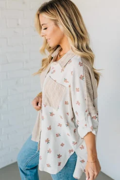 Floral + Striped Contrast Boyfriend Top