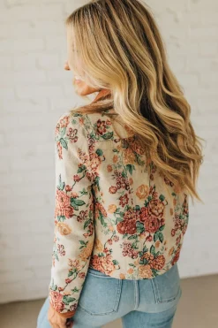 Floral Jacquard Scallop Trim Jacket