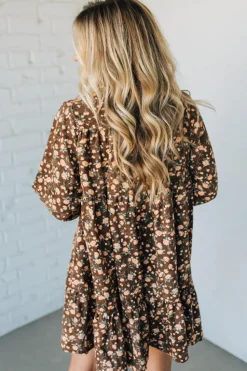 Floral Print Corduroy Tiered Shirt Dress