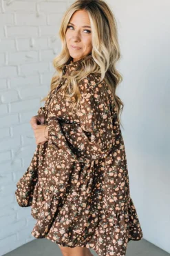 Floral Print Corduroy Tiered Shirt Dress