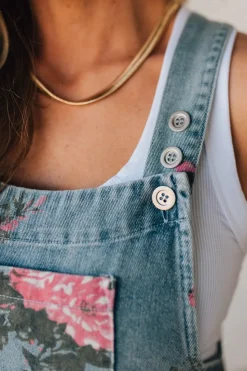 Floral Print Denim Overalls - BIBI
