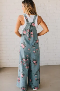 Floral Print Denim Overalls - BIBI