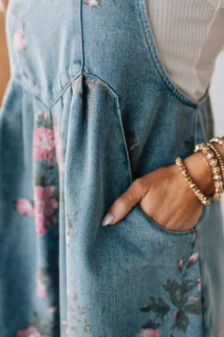 Floral Print Denim Shortalls - BIBI