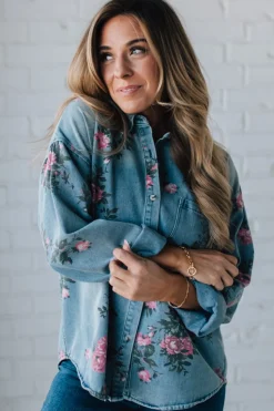 Floral Print Denim Top