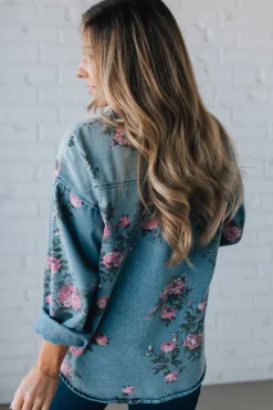 Floral Print Denim Top