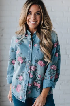 Floral Print Denim Top