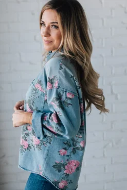 Floral Print Denim Top