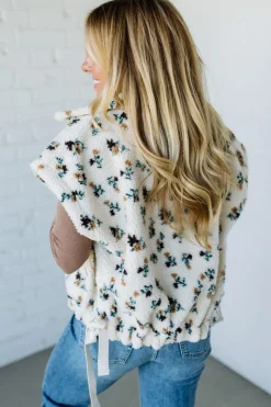 Floral Print Sherpa Vest