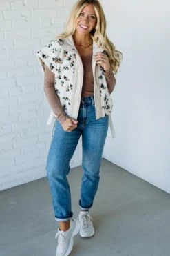 Floral Print Sherpa Vest