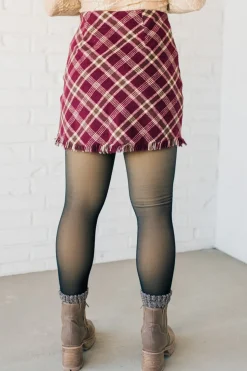 Frayed Hem Plaid Mini Skirt
