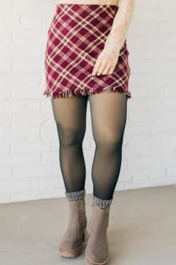 Frayed Hem Plaid Mini Skirt