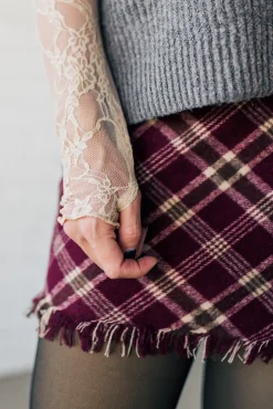 Frayed Hem Plaid Mini Skirt