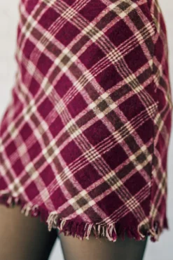 Frayed Hem Plaid Mini Skirt