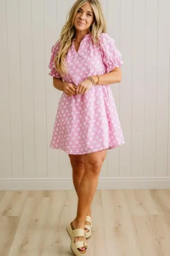 Gingham and Hearts Puff Sleeve Shift Dress