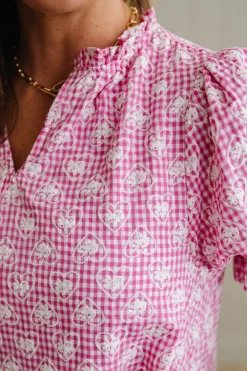 Gingham and Hearts Puff Sleeve Shift Dress