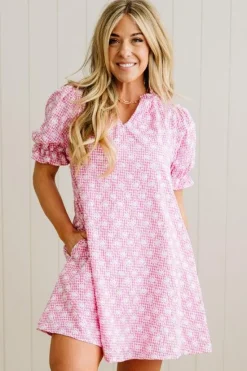 Gingham and Hearts Puff Sleeve Shift Dress