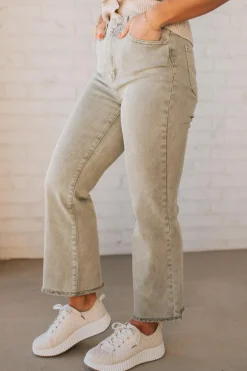 Haddie Frayed Hem Jeans | Light Olive - ZENANA