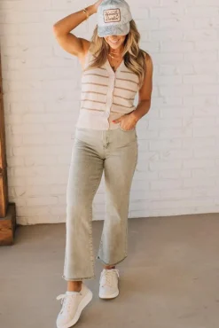 Haddie Frayed Hem Jeans | Light Olive - ZENANA