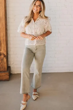 Haddie Frayed Hem Jeans | Light Olive - ZENANA