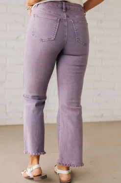Haddie Frayed Hem Jeans | Light Plum - ZENANA
