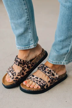Hana Leopard Double Strap Slides