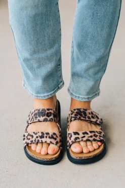 Hana Leopard Double Strap Slides
