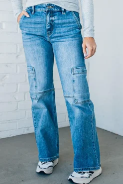 Heather Mid Rise Cargo Jeans - KANCAN