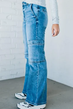 Heather Mid Rise Cargo Jeans - KANCAN