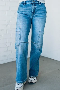 Heather Mid Rise Cargo Jeans - KANCAN