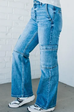 Heather Mid Rise Cargo Jeans - KANCAN