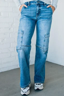 Heather Mid Rise Cargo Jeans - KANCAN