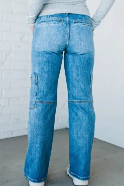 Heather Mid Rise Cargo Jeans - KANCAN