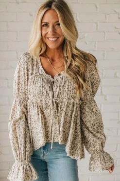 High Low Floral Tie Front Peplum