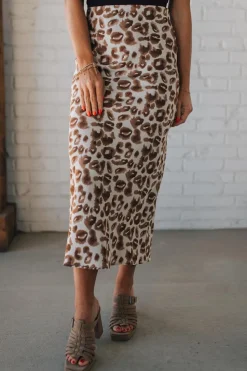 Jenny Leopard Satin Midi Skirt