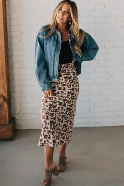Jenny Leopard Satin Midi Skirt