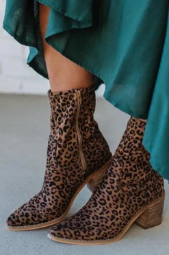 Joanie Leopard Blook Heel Boots