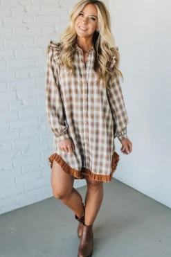 Jonnie Plaid Ruffled Accent Shirt Dress | Peanut