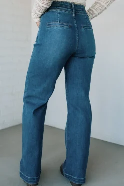 Kat High Rise Double Button Wide Leg Jeans - RISEN