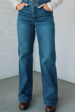 Kat High Rise Double Button Wide Leg Jeans - RISEN