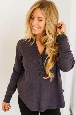 Kyla Waffled Snap Button Top